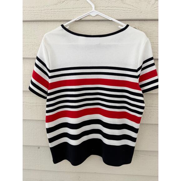 Alfred Dunner Red & Blue Stripe Knit Blouse Square Neck Women's Size Medium - Picture 3 of 6